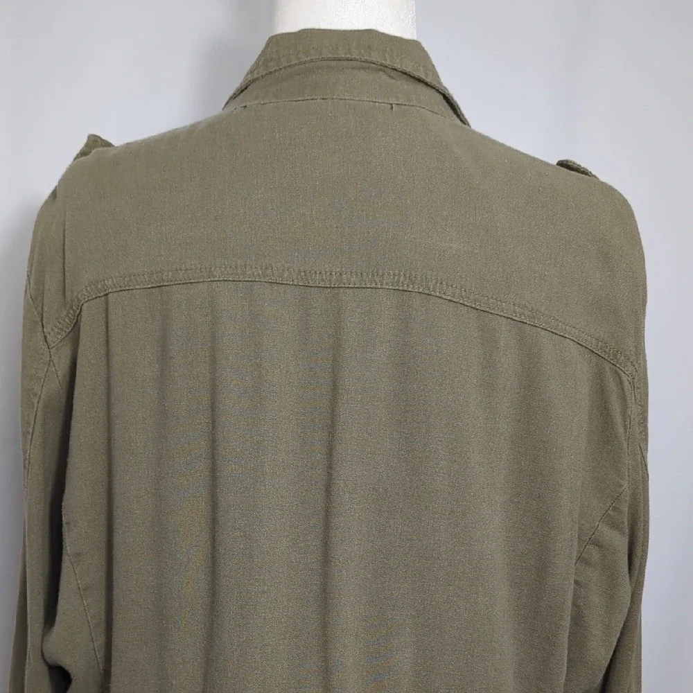 Vintage 90's Y2K Olive Green Military Style Utility‎ Jacket Chore Coat Linen XL